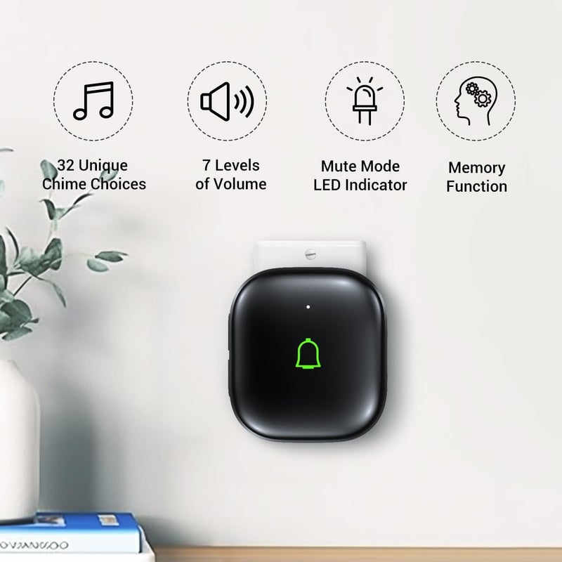LeadGo Classroom Doorbell IP66 Wireless Doorbell Door Bell Ringer Wireless Waterproof 1000Ft 32 Chimes 115dB 7 Vol Levels Mute Mode & LED Flash Doorbells for Home Kids Room Teachers Classroom Office - Image 2